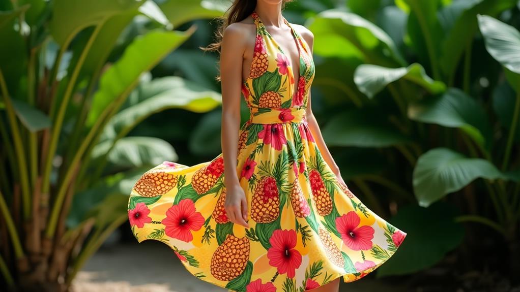 tropical print halter dress