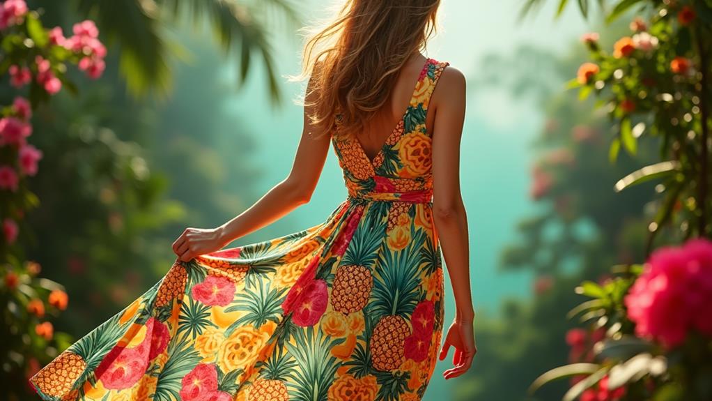 vibrant tropical print dress